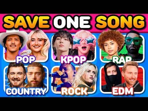 POP vs KPOP vs RAP vs COUNTRY vs ROCK vs EDM 🎵 SAVE ONE SONG 🤩 | Music Quiz