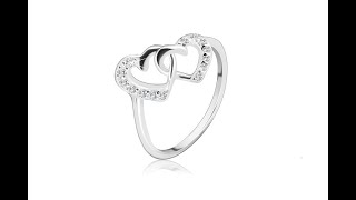 Jewellery - Silver ring - intertwined hearts inlaid with zircons