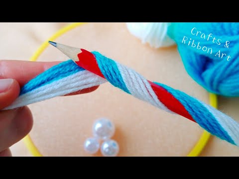 It's so Beautiful !! Superb Woolen Flower Making Trick using Pencil - DIY Amazing Snowflake Flowers
