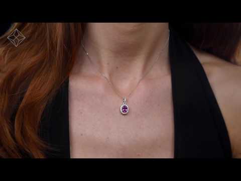 FR34 - Pink Sapphire 7 x 5mm And Diamond 18K White Gold Pendant