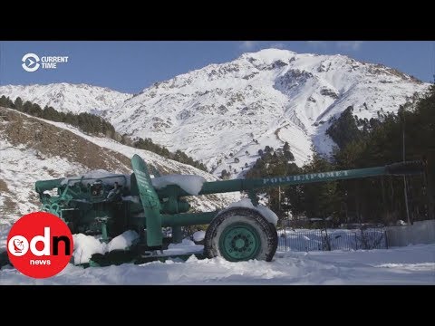 Artillery cannon blasts holes in the snow to prevent avalanches in Russia