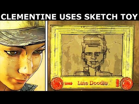 Clem Uses Sketch Toy To Draw AJ, Disco Broccoli & Powerful Stache - The Walking Dead Season 4 Ep. 3