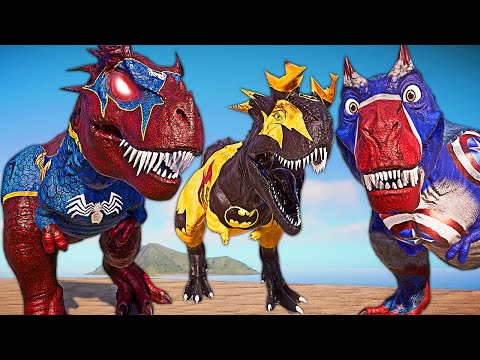 Alien Spider-Man T-REX Vs King Shark & Malusaurus Godzilla Jurassic World Evolution Dinosaurs Fights