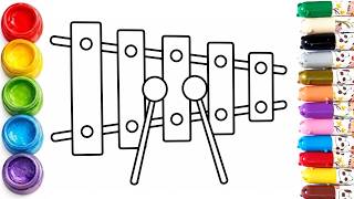 🎵 Xylophone Simple Drawing And Coloring Page for Kids | Musical Instrument Coloring Sheet