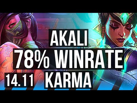 AKALI vs KARMA (MID) | 78% winrate, 7/0/0, 7 solo kills, Godlike | KR Master | 14.11