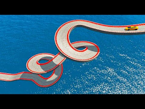 Impossible Loop Spiral Bridge Crossing Cars Vs Cliff and Deep Water BeamNGDrive
