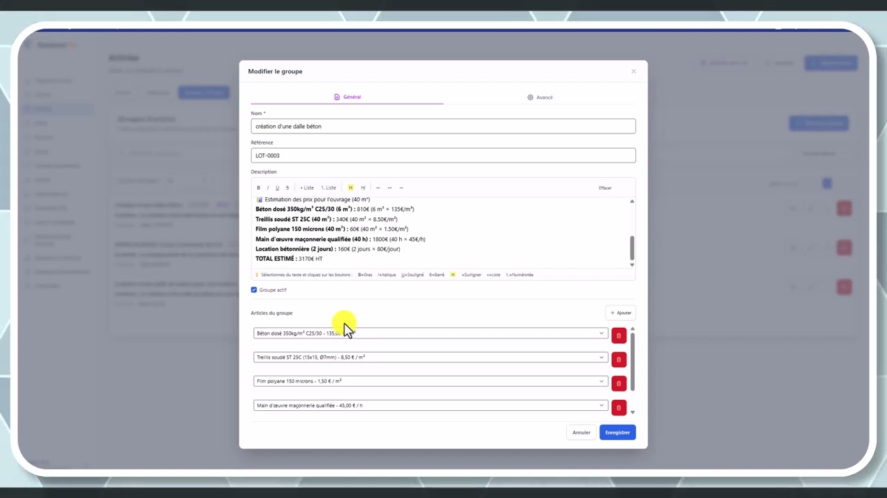 Tutoriel vidéo : Groupes d'articles (lots) — Formation FacturesPro