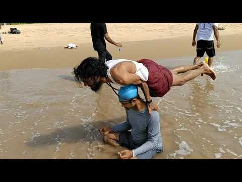 Yog #Ashok_Arya #Mayurasan On Head of Yathipathi KrishnaSai At Cheerala Beach Of Bangalakatam Sea