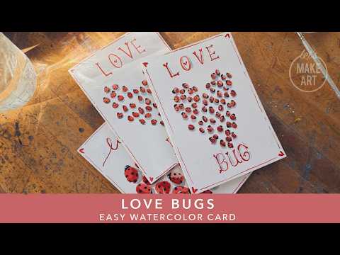 Easy To Make Valentine's Day Card | Watercolor Love Bugs ❤️ 🐞
