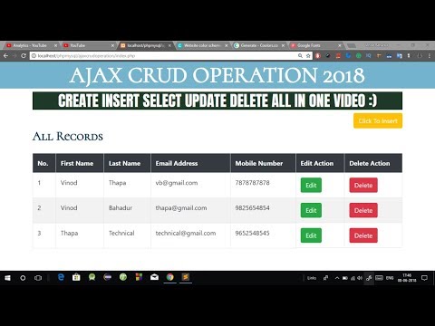 Crud Operation using AJAX in PHP in Hindi | Live Table Add Update Delete using AJAX in PHP MySQLi