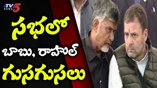 సభలో బాబు, రాహుల్ గుసగుసలు..! | Chandrababu And Rahul Gandhi At TDP Dharma Porata Deeksha