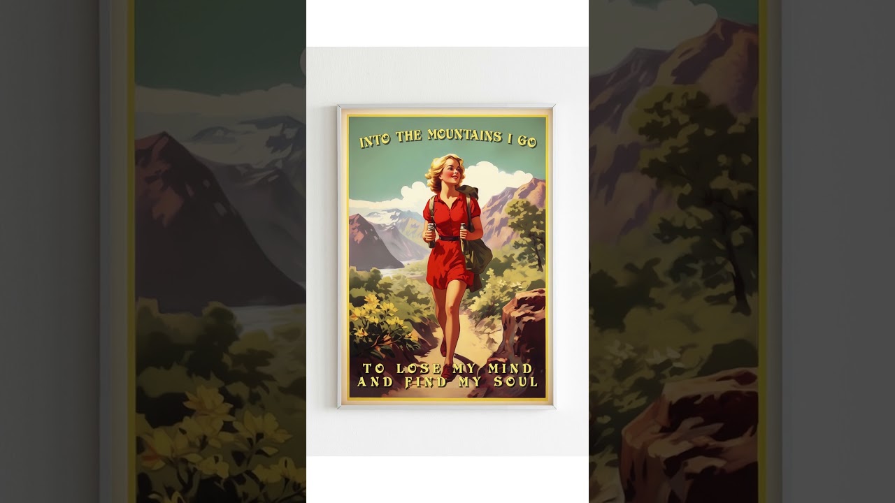 Vintage Hiking Poster.  Mountain Trekking Large Print. #etsy #printable #Shorts
