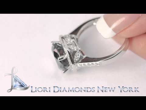 BDR-212 - 5.14 Carat Certified Black Diamond Engagement Ring Pave Halo 14k White Gold