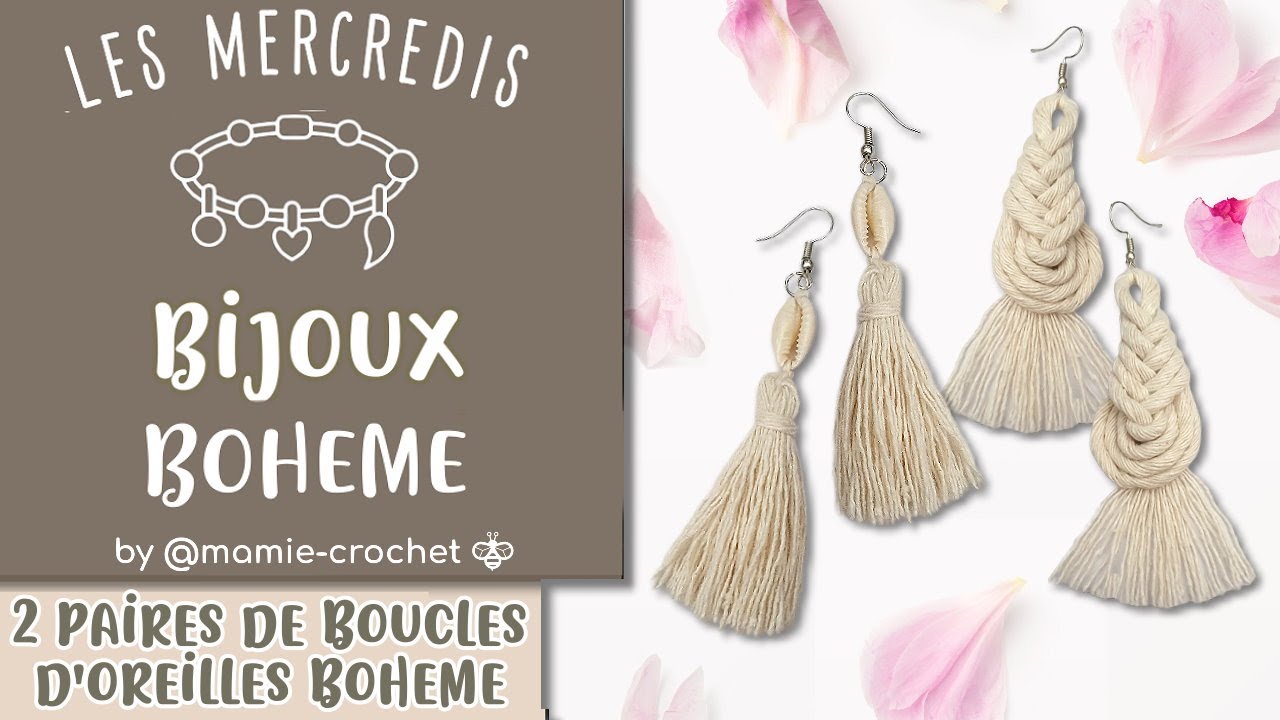 Comment faire DE JOLIES BOUCLES D'OREILLES BOHEME FACILES TUTO pas a pas  #mamiecrochet