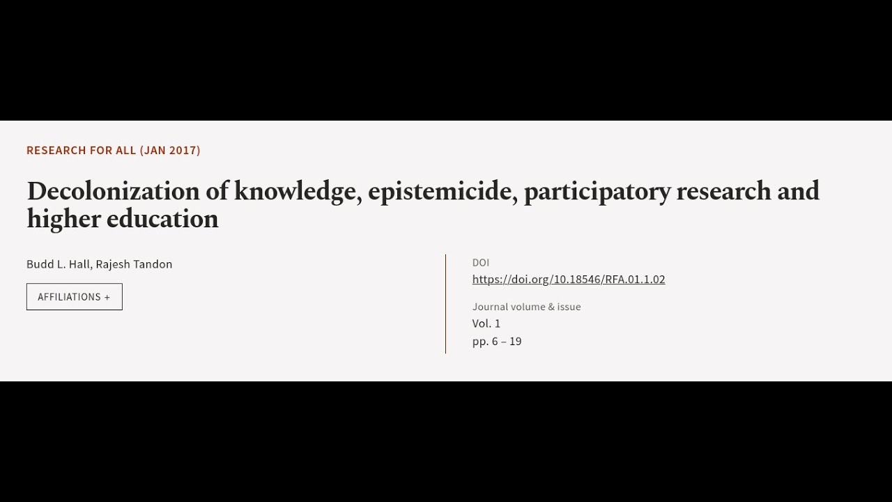 Decolonization of knowledge, epistemicide, participatory research and higher education | RTCL.TV