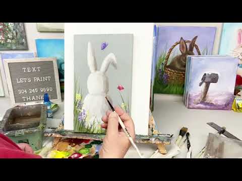How to add flowers and butterflies to the bunny painting. Part 1of 2
