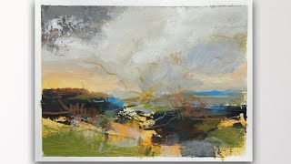 Abstract Landscape Painting Tutorial with Beautiful Muted Sky Colors | Acrylic Paint and Mixed Media