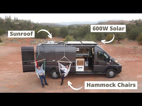 Custom Roof Rack with Hammock Chairs | Solar, Sunroof, MaxxAir Fan, Hammock Chairs | DIY Van Build