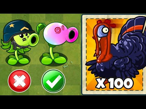 All Plants Max Level 1 Power Up Vs 100 Turkey Zombie - PvZ 2 Challenge