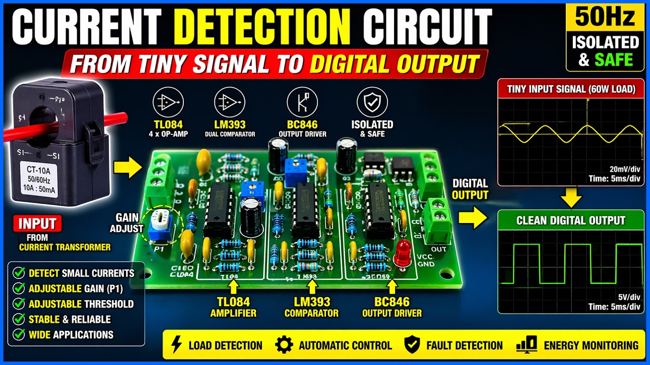 50Hz Current Transformer Signal Processing Circuit  TL084 + LM393