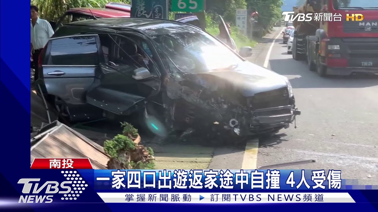 碰!清境出遊玩太累 駕駛睡著自撞電桿