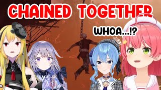 Miko and Suisei Surprised by Kaela and Bijou's Chained Together Speedrun at Hololive New Year Game