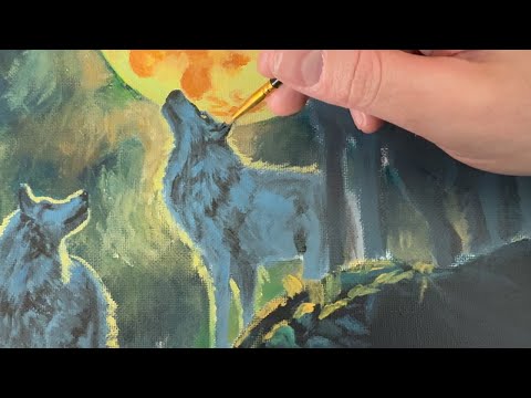 ASMR Oil Painting | Final Shadows & Highlights on the Second Wolf | Wolves Howling #18