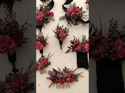 Purple, Burgundy & Black Gothic Floral Hair Clips