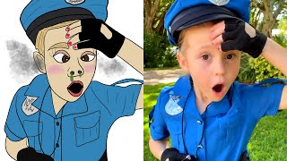 Nastya pretending to play a Policeman funny Drawing Meme l Like Nastya