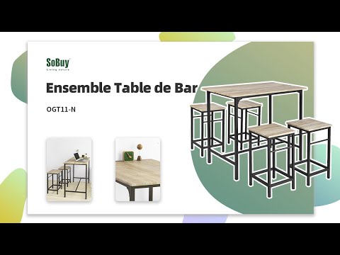 Set de 1 Table + 4 Tabourets Ensemble table de bar bistrot Mange-debout haute cuisine OGT11-N SoBuy®