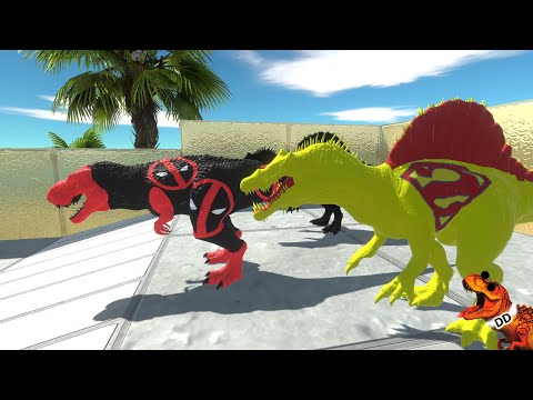 DEADPOOL T REX vs DARK SPINOSAURUS vs SUPERMAN SPINO DEATH RUN   Animal Revolt Battle Simulator