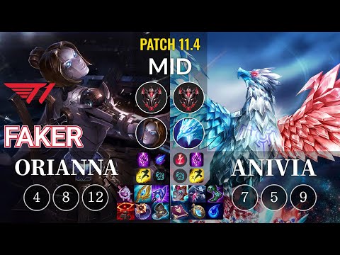 T1 Faker Orianna vs Anivia Mid - KR Patch 11.4