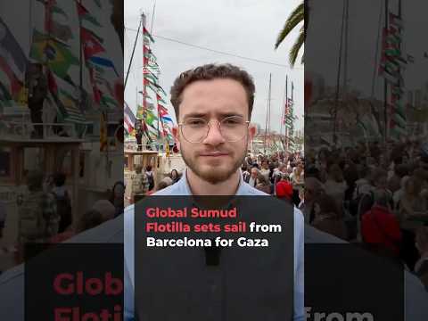 Global Sumud Flotilla sets sail from Barcelona for Gaza | AJ#shorts