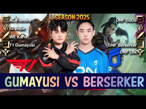T1 Gumayusi vs DNF Berserker - Gumayusi JHIN vs Berserker CAITLYN ADC - Patch 25.S1.1 KR Ranked