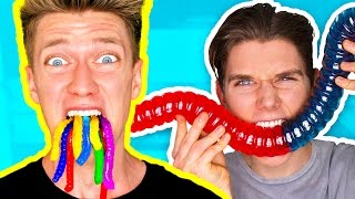 Gummy Food vs. Real Food Challenge! *EATING GIANT GUMMY WORMS* Gross Real Worm Food Candy