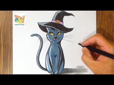 comment dessiner un chat noir d'halloween