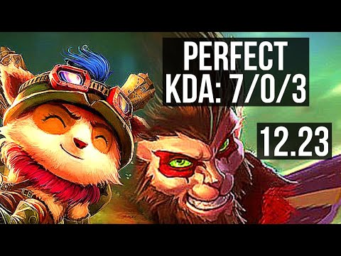 TEEMO vs WUKONG (TOP) | 7/0/3, 2.0M mastery, 1300+ games, Godlike | KR Diamond | 12.23