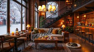 Relax & Sudy with Slow Winter Coffee Jazz ☕ Gentle Snowfall & Cozy Fireplace ~ Relaxing Calm Jazz