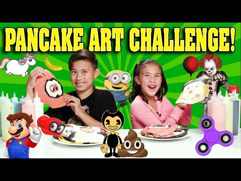 PANCAKE ART CHALLENGE!!! Bendy, Minions, Pennywise, Super Mario Odyssey, Emoji, Unicorn!