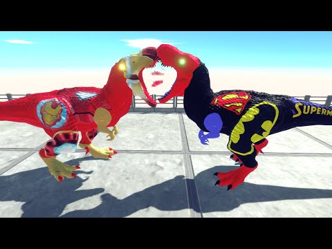 SUPERMAN T-REX vs BATMAN T-REX DEATH RUN - Animal Revolt Battle Simulator