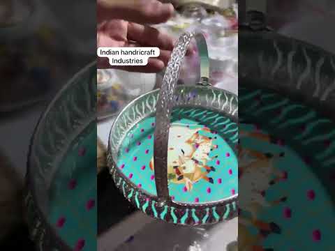 Iron metal german silver pichwai cow art gift basket with ha...