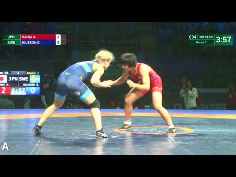 Round 1 WW - 58 kg: A. HANAI (JPN) df. E. NILSSON (SWE) by VPO1, 3-1