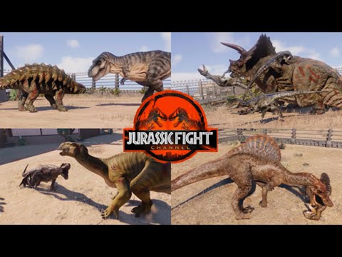 EPIC BATTLE ROYALE - T-Rex VS Ankylosaurus VS Spinosaurus VS Indoraptor - JURASSIC WORLD EVOLUTION 2