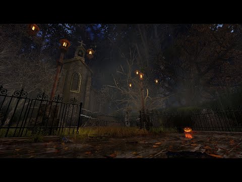 Halloween Ambience 🎃👻 Night In Abandoned Haunted Cemetery, Spooky Atmosphere & Occasional Rain