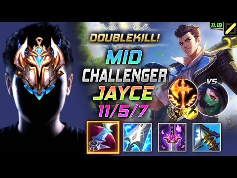 Challenger Jayce MID vs Akali - 챌린저 미드 제이스 템트리 룬 월식 정복자 ジェイス Джейс 未来守护者 杰西 - LOL KR 11.18