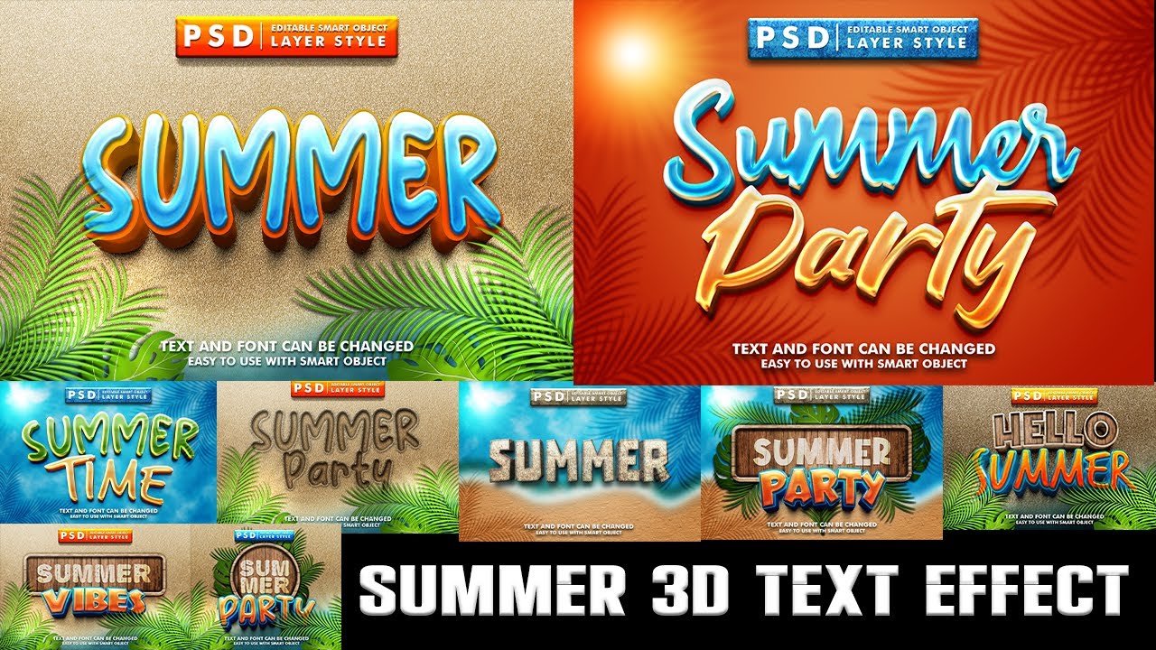 2024 Summer 3D Text Effect Generator with PSD Templates Photoshop Tutorial