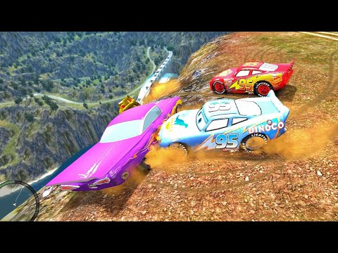 Slow Motion McQueen Cliff Dive Crash Testing Ep.2 | GTA IV Cars Mod