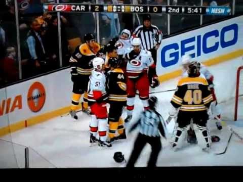 Bruins vs Hurricanes Chara Haymaker Fight 10/18/2011