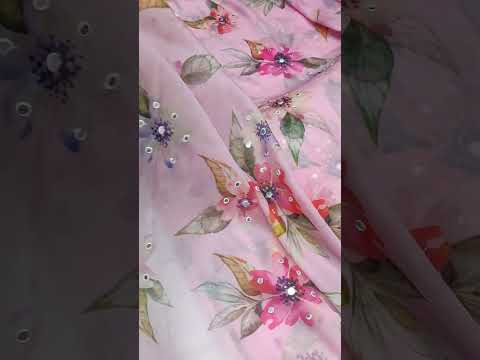 organza silk print mirror work fabric