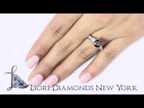 BDR-041 -2.30 Carat Natural Black Diamond Engagement Ring 14K White Gold Vintage Style